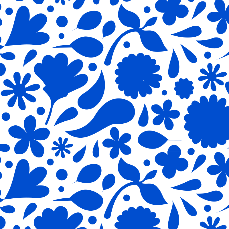 キッチン マット ビニール デルフトブルーの多様な花 - TENSTICKERS