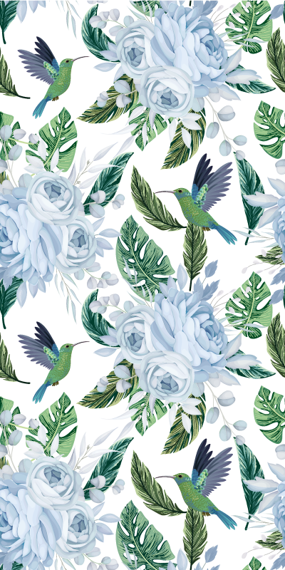 キッチン マット ビニール 鳥と青い庭の花 - TENSTICKERS
