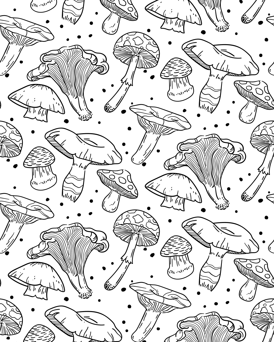 キッチン マット ビニール 手描きの単色きのこ柄 - TENSTICKERS