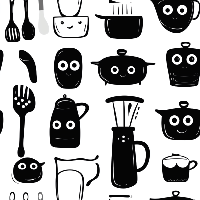 キッチン マット ビニール 黒い器具のデザイン - TENSTICKERS