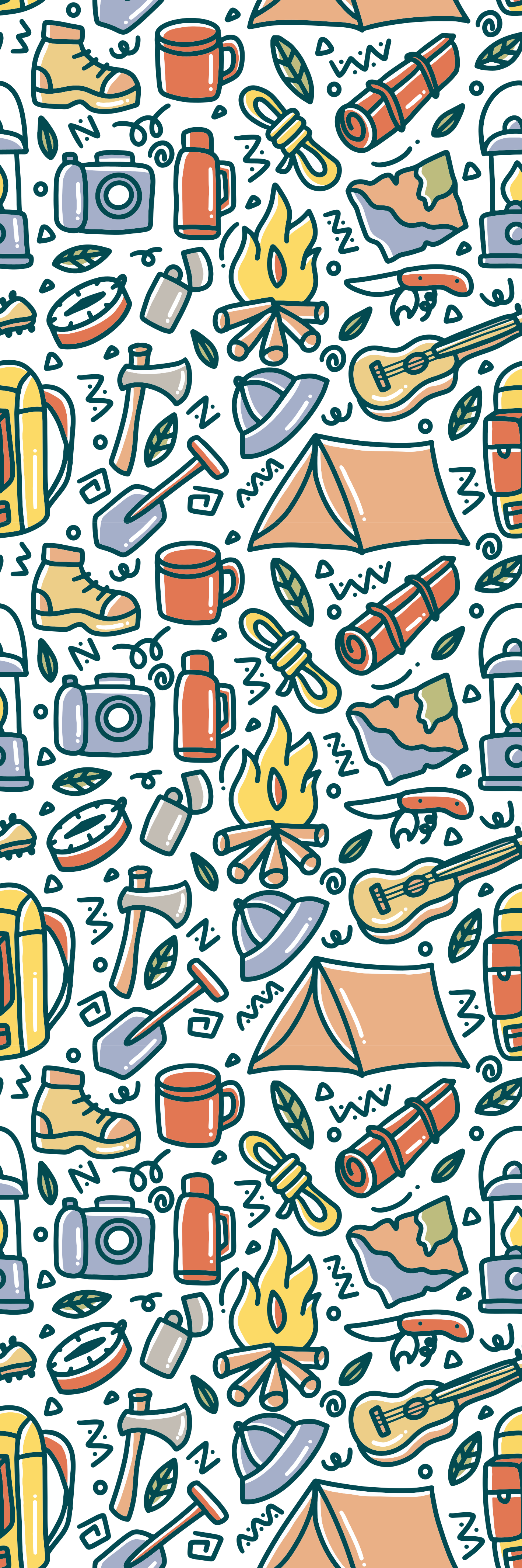 寝室 ビニールマット 手描きの山とキャンプ用品 - TENSTICKERS
