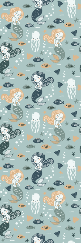 寝室 ビニールマット 青い魔法の人魚柄 - TENSTICKERS