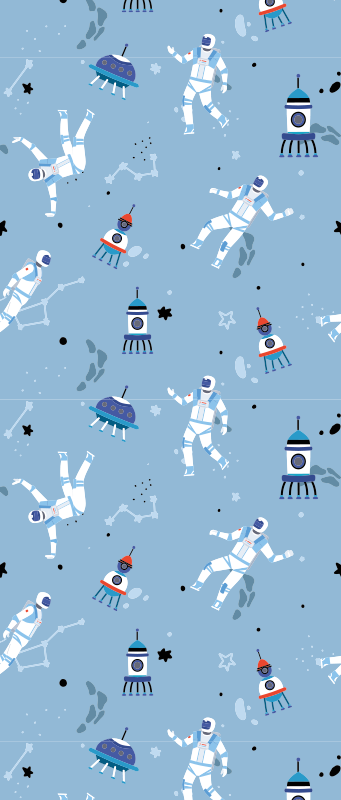 寝室 ビニールマット 宇宙飛行士と宇宙船の青い背景 - TENSTICKERS