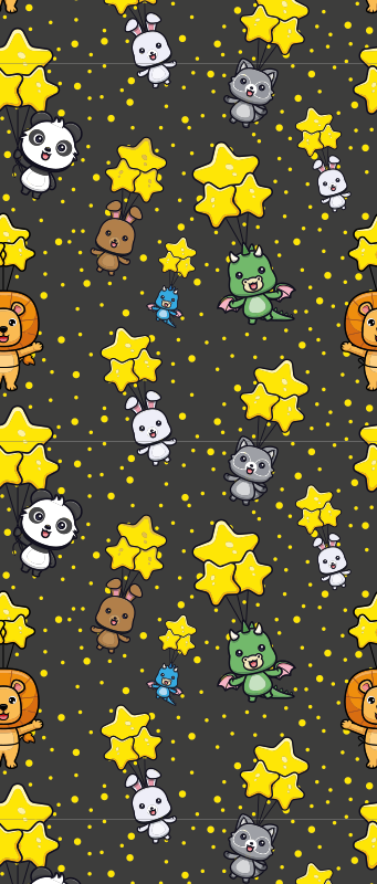 寝室 ビニールマット 風船に乗ったかわいい動物たち - TENSTICKERS