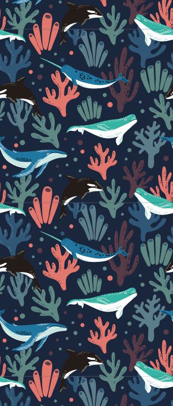 寝室 ビニールマット 青い背景の鮮やかな海の生き物 - TENSTICKERS