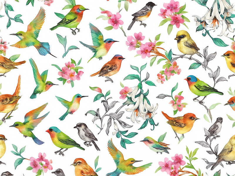 寝室 ビニールマット 鳥のいるカラフルな自然 - TENSTICKERS