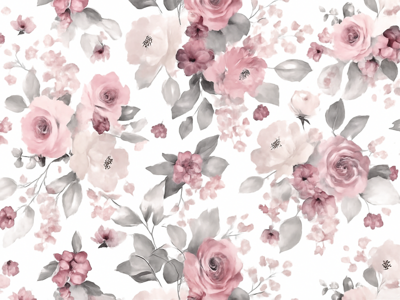 寝室 ビニールマット グレーの繊細な花柄 - TENSTICKERS
