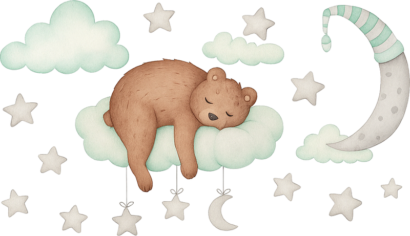 寝室 ビニールマット 雲の上の眠るクマ - TENSTICKERS