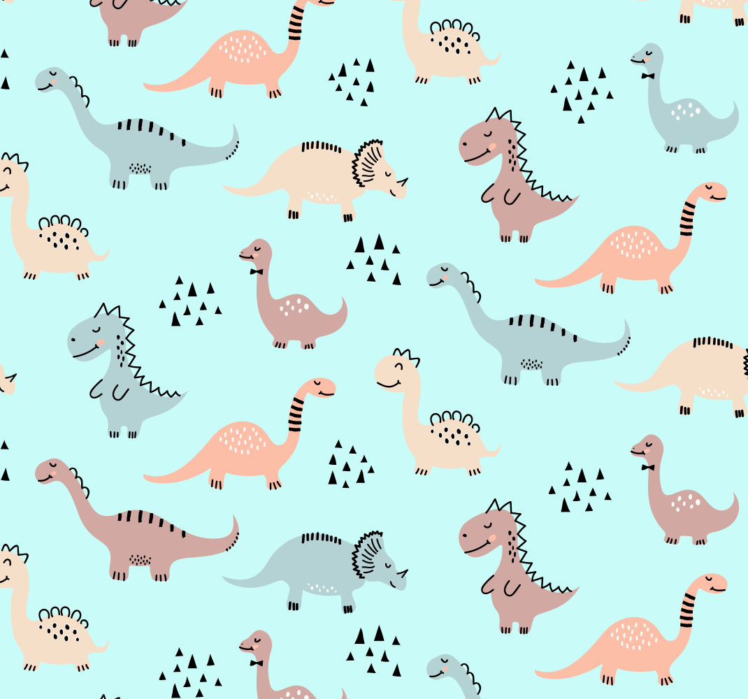 寝室 ビニールマット 青い背景の黄色と緑の恐竜付き - TENSTICKERS