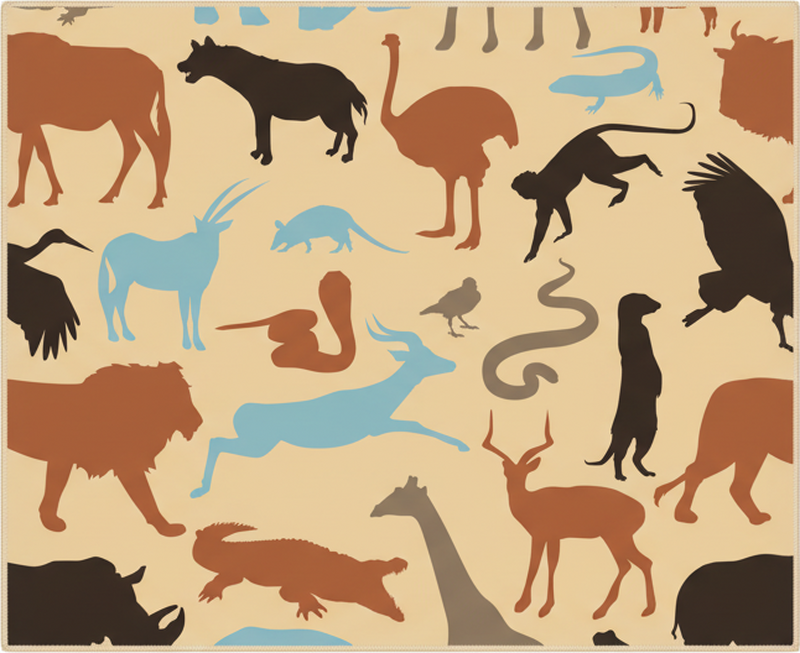 寝室 ビニールマット サファリ動物のシルエット - TENSTICKERS