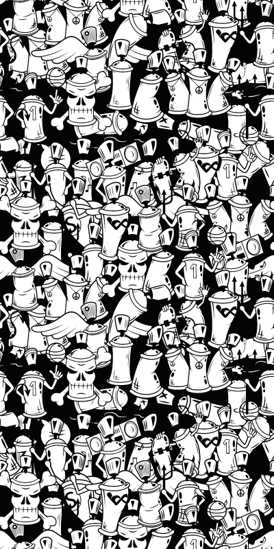 寝室 ビニールマット 白黒のグラフィティスプレー缶 - TENSTICKERS