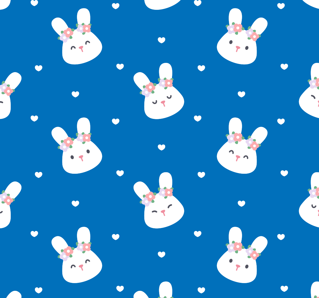 寝室 ビニールマット 青い背景のかわいいウサギ - TENSTICKERS
