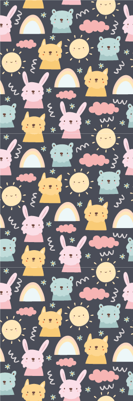 寝室 ビニールマット パステルの動物と虹 - TENSTICKERS