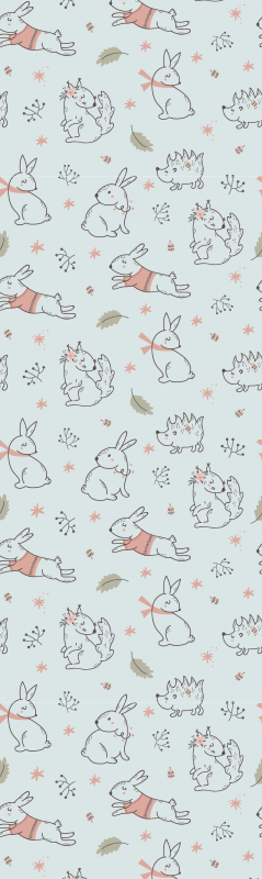 寝室 ビニールマット うさぎとリスの花柄 - TENSTICKERS