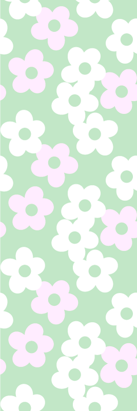 寝室 ビニールマット 白とピンクの花が描かれた緑色 - TENSTICKERS