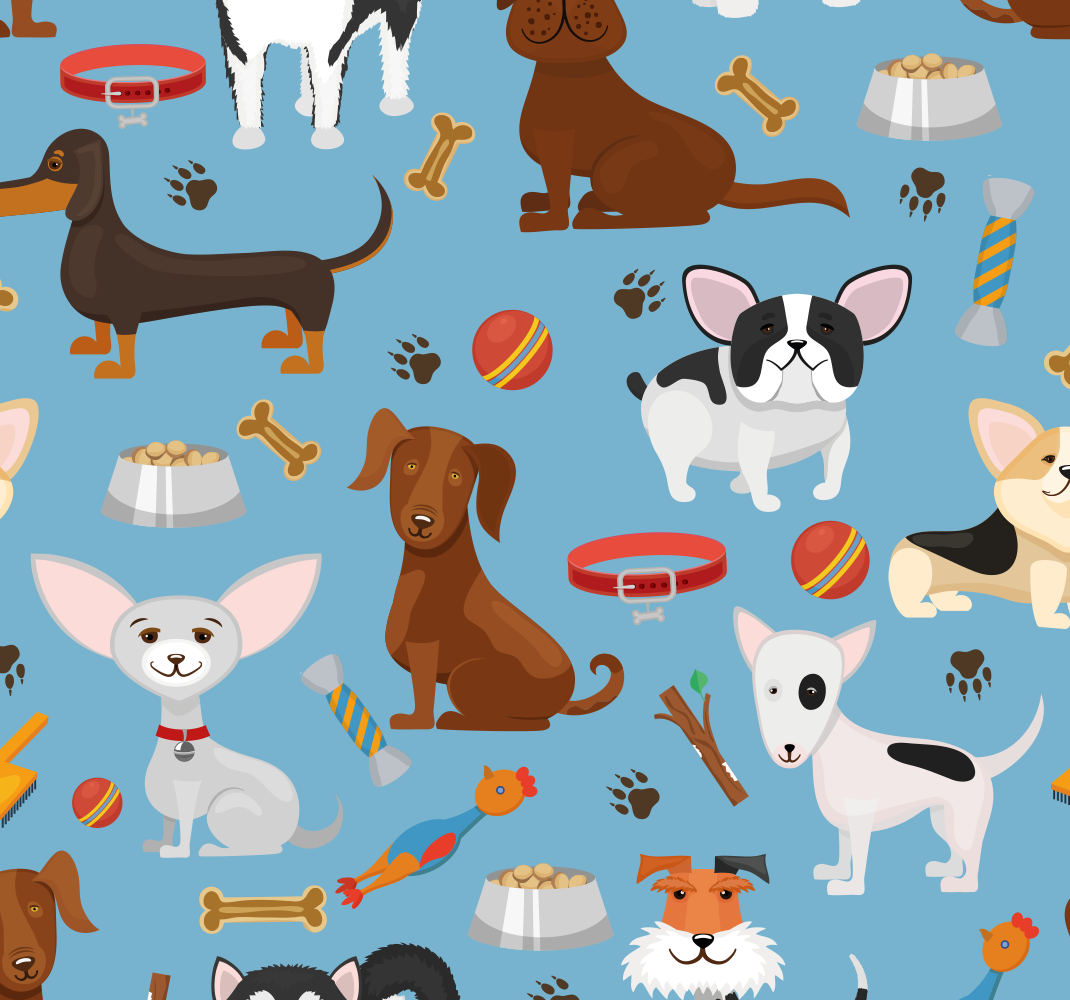寝室 ビニールマット 犬の柄 青い背景 - TENSTICKERS