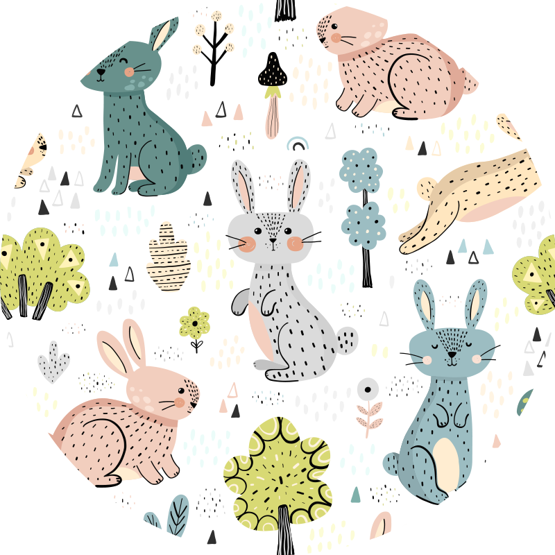 保育園 ビニールマット 円形のウサギのイラスト - TENSTICKERS