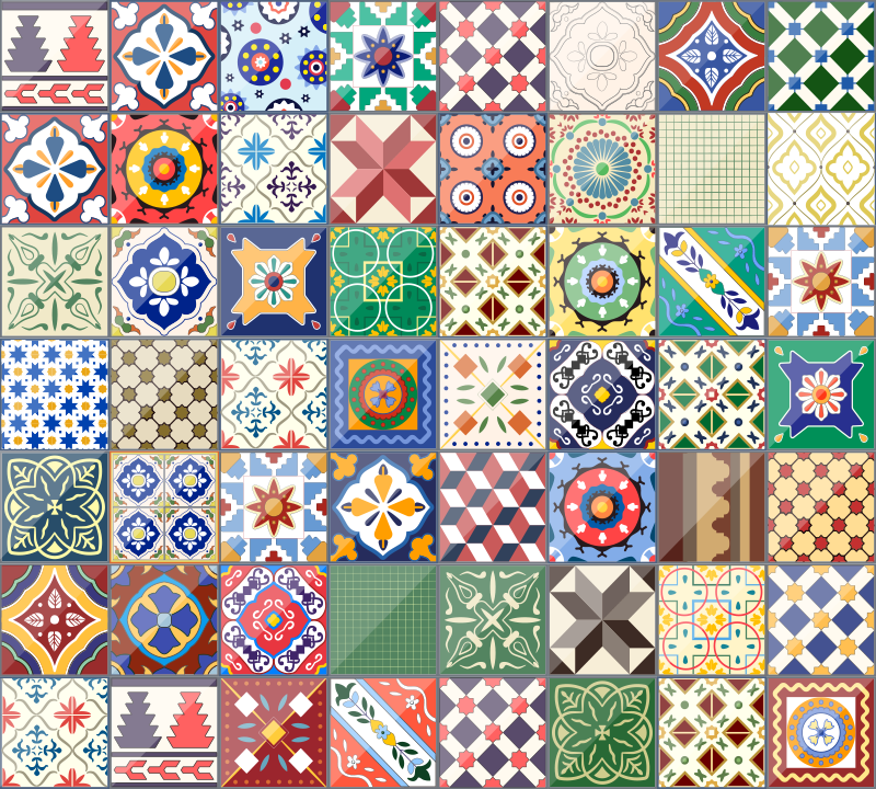 元の四角いカラフルなビニールの敷物 - TENSTICKERS