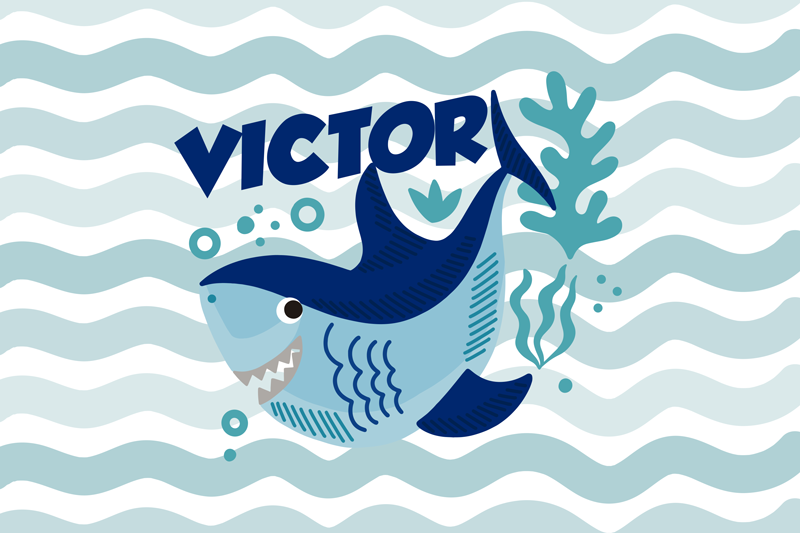 名前の赤ちゃんサメ名前のビニール敷物 - TENSTICKERS