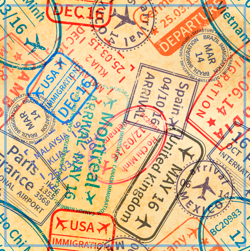 世界地図 ビニールマット 旅行パスポートスタンプ - TENSTICKERS