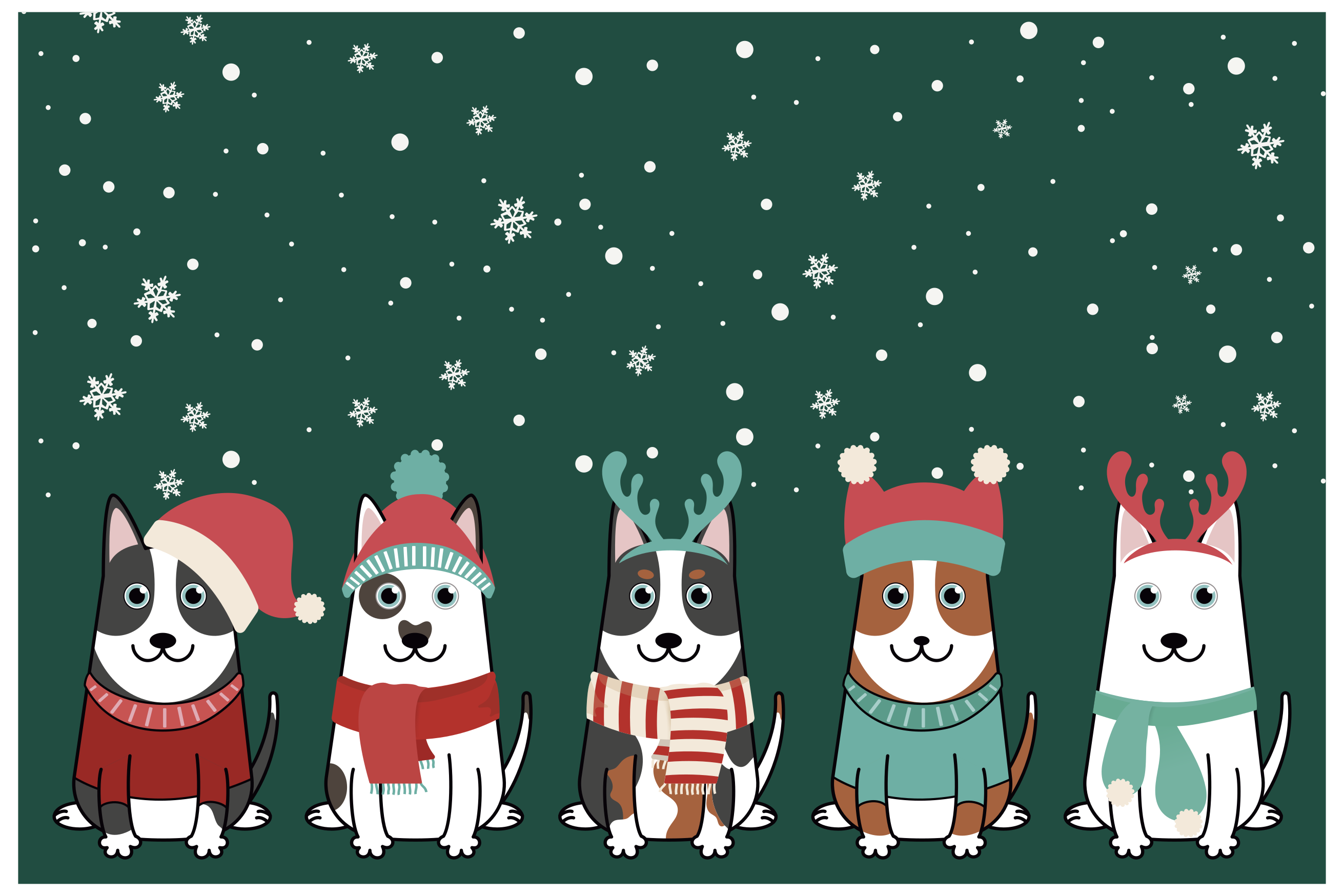 クリスマスの壁画 お祝いの犬のアンサンブル - TENSTICKERS