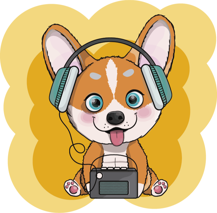 壁画 モアチルドレン 子犬のヘッドフォンのイラスト - TENSTICKERS