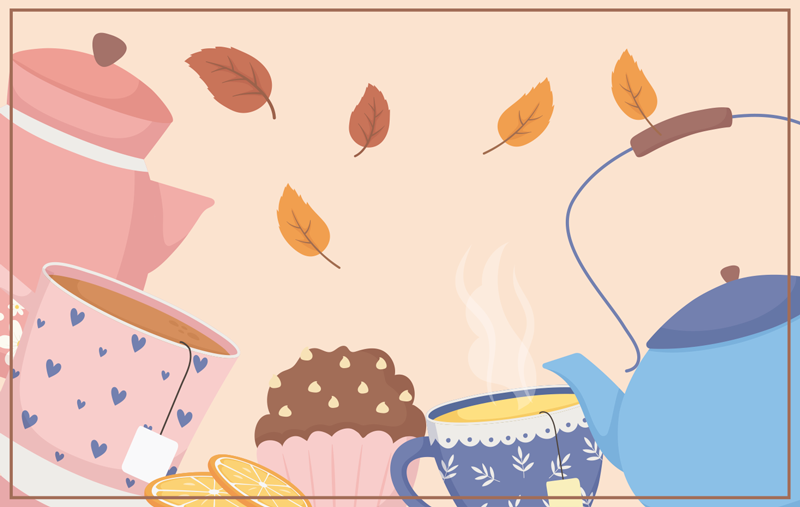 花と植物の壁画 ティータイムのイラスト - TENSTICKERS