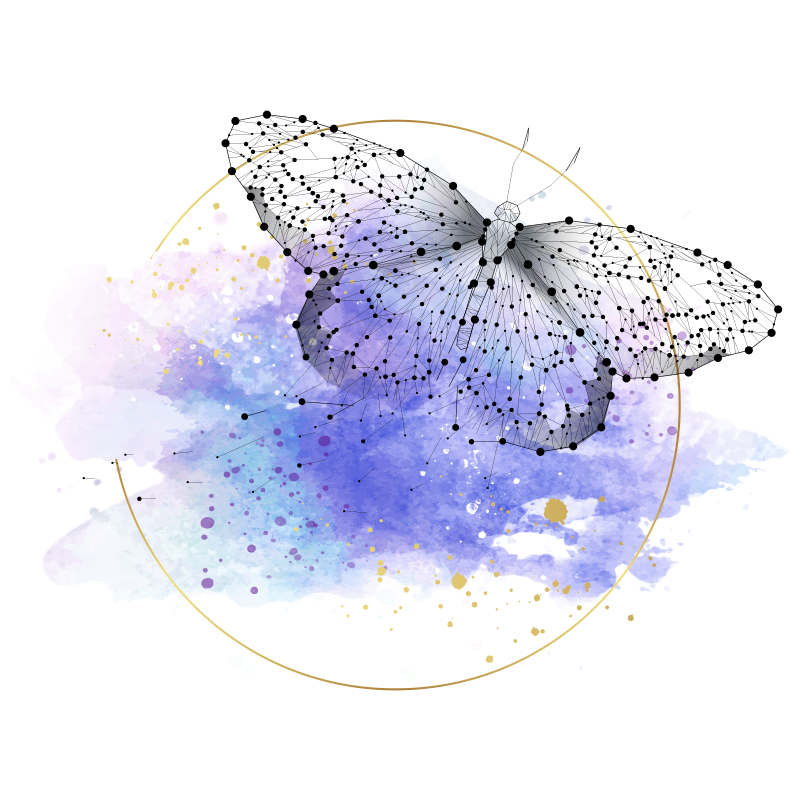 花と植物の壁画 蝶の水彩画 - TENSTICKERS