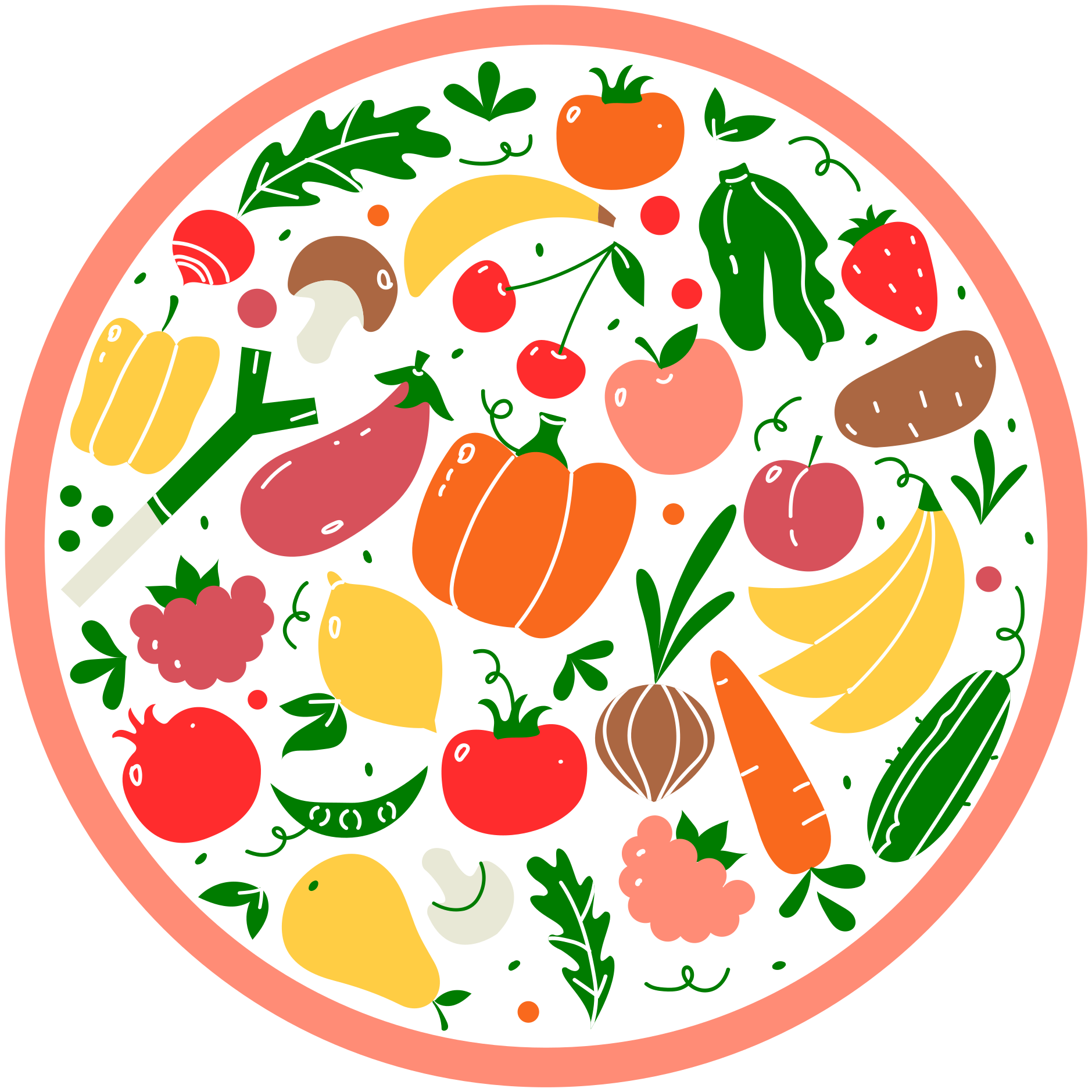 花と植物の壁画 カラフルなフルーツモチーフ - TENSTICKERS