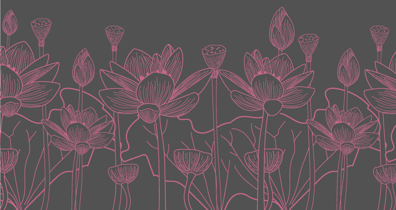 ロータスグレーとピンクの花柄のビニールラグ - TENSTICKERS