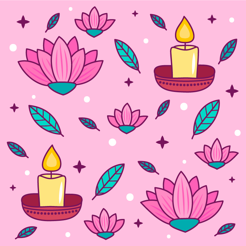 花と植物の壁画 蓮の花の雰囲気 - TENSTICKERS