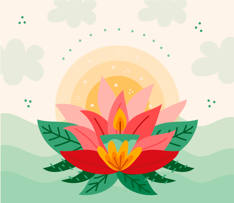 花と植物の壁画 蓮の花のイラスト - TENSTICKERS