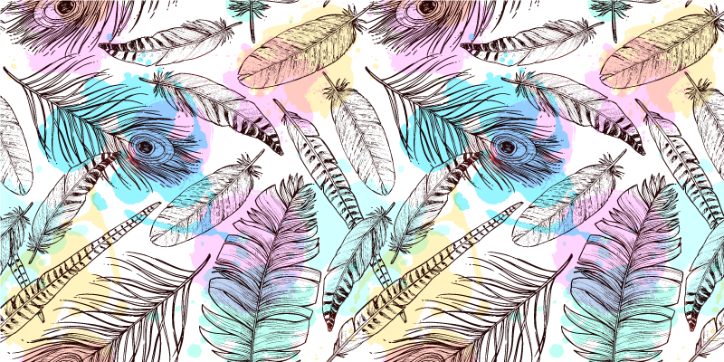 花と植物の壁画 羽根モチーフ - TENSTICKERS