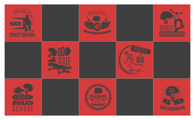 赤と黒のスケートボードの十代のビニールの敷物 - TENSTICKERS