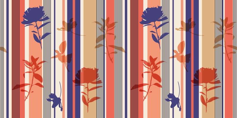 花と植物の壁画ストライプ柄フローラルパターン - TENSTICKERS