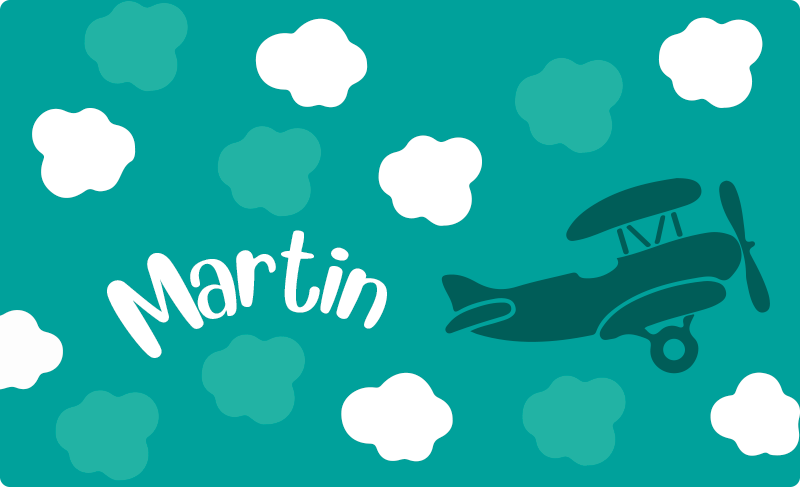 壁画 モアチルドレン 名入りの雲と飛行機 - TENSTICKERS