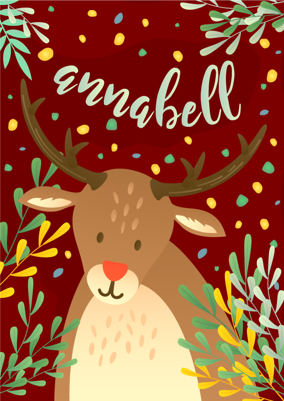 クリスマスの壁画 名前入りのトナカイ - TENSTICKERS