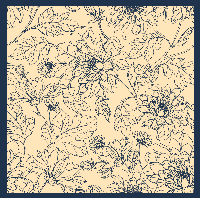 リビングルーム ビニールマット エレガントな花のアウトライン - TENSTICKERS