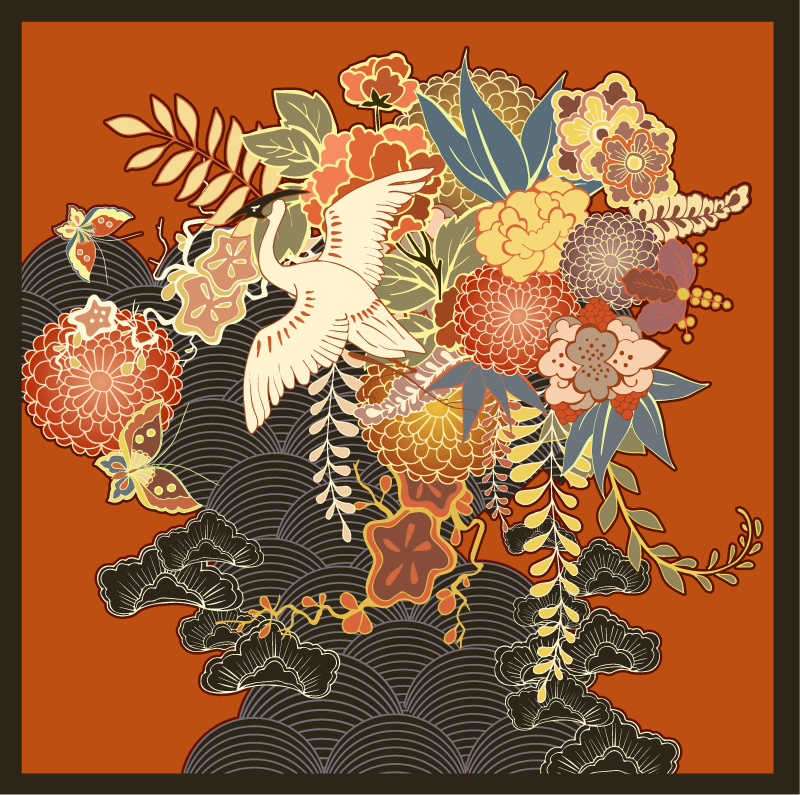 牡丹着物柄フローラルラグ - TENSTICKERS