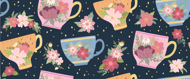 花と植物の壁画花柄ティーカップパターン - TENSTICKERS