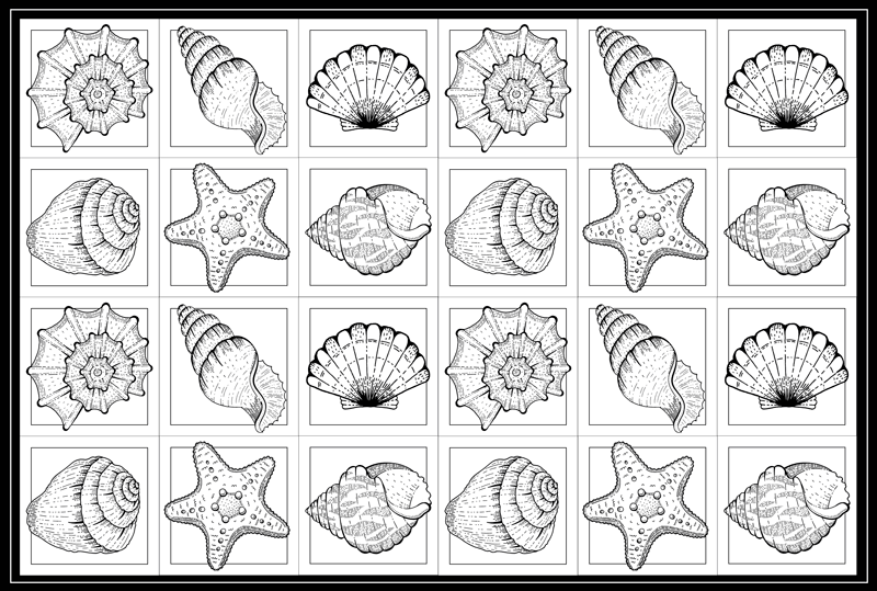 海洋生物と貝殻の動物の敷物 - TENSTICKERS
