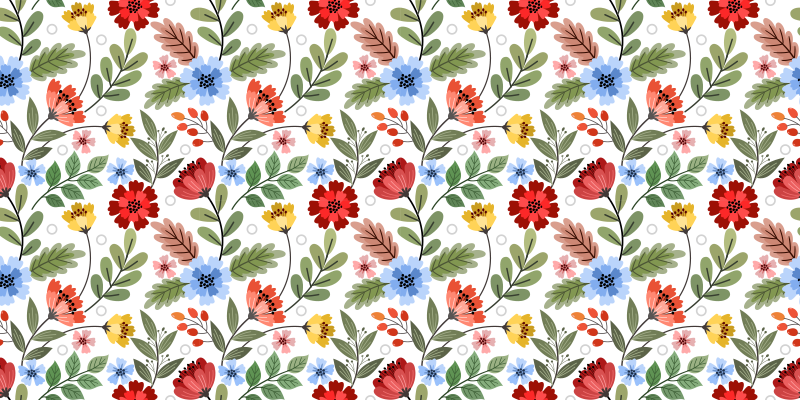 花と植物の壁画鮮やかでカラフルなパターン - TENSTICKERS