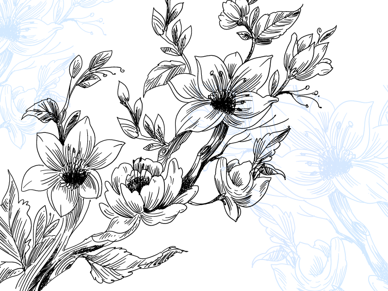 花と植物の壁画アズールブロッサムコンセプト - TENSTICKERS