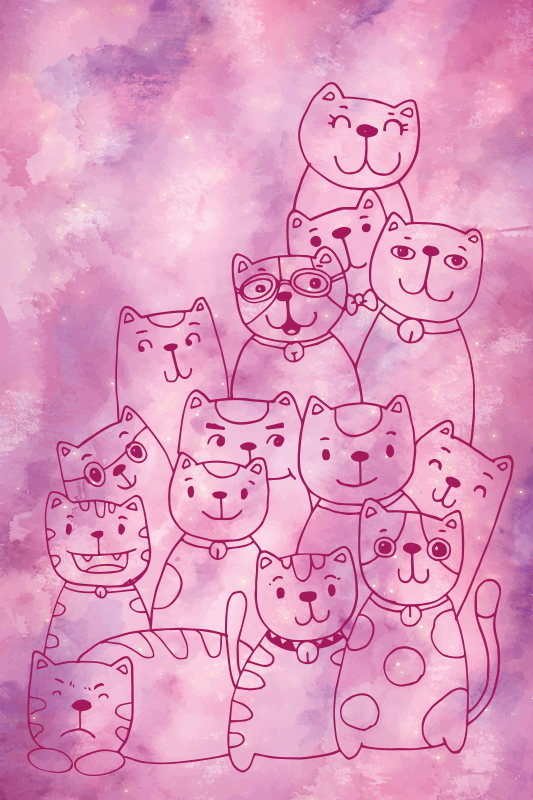壁画 モアチルドレン 遊び心満載の猫たちの集まり - TENSTICKERS
