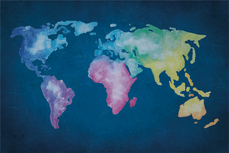 世界地図 ビニールマット 水彩画風世界地図 - TENSTICKERS