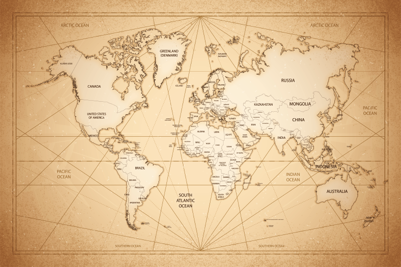 19世紀スタイルの世界地図の敷物 - TENSTICKERS