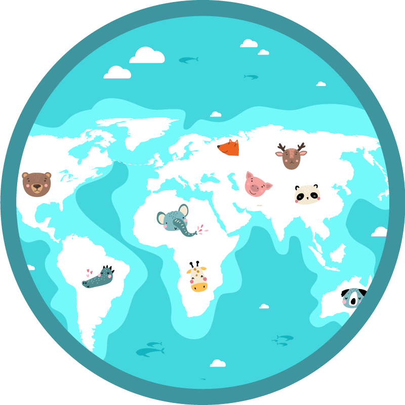 壁画 モアチルドレン 世界の動物地図 - TENSTICKERS