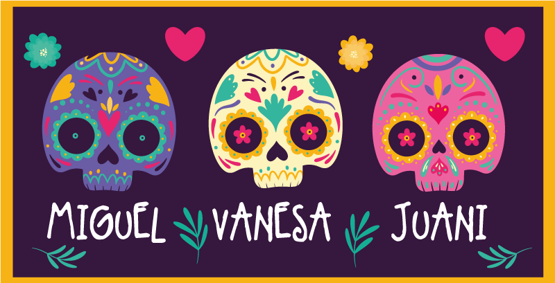 玄関マットビニールカスタムカラフルスカル - TENSTICKERS