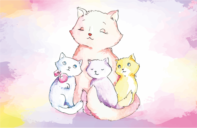 保育園 ビニールマット かわいい猫の家族 - TENSTICKERS