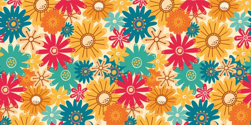 花と植物の壁画カラフルな花柄 - TENSTICKERS